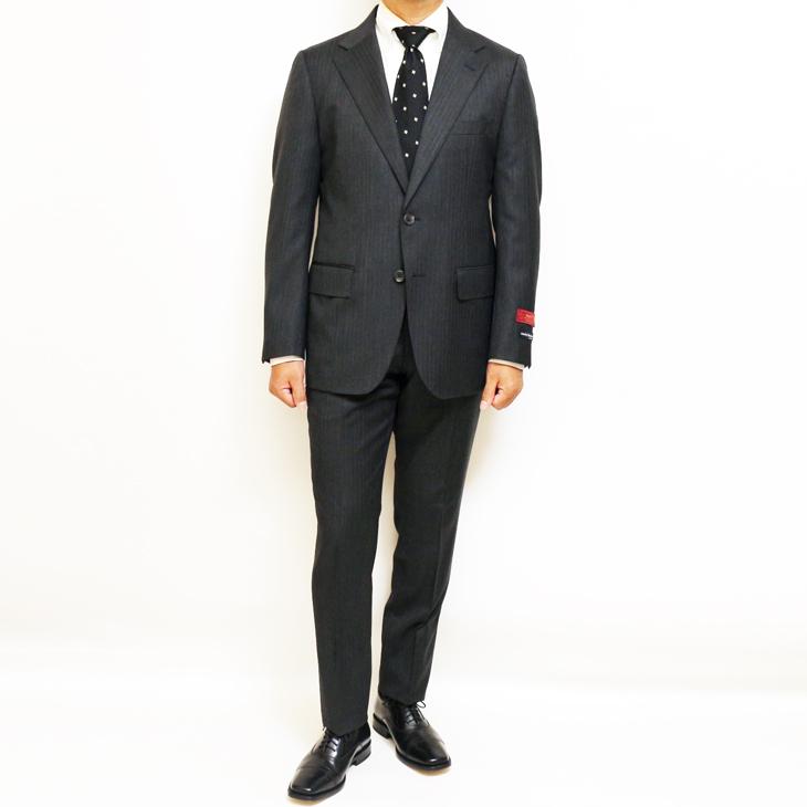 SALE スーツ メンズ 秋冬 新品 Stanley Blacker スタンリーブラッカー Super110s 灰グレー杢 織柄シャドー縞 ビジネス スーツ (A/AB体) やや細め |  | 02