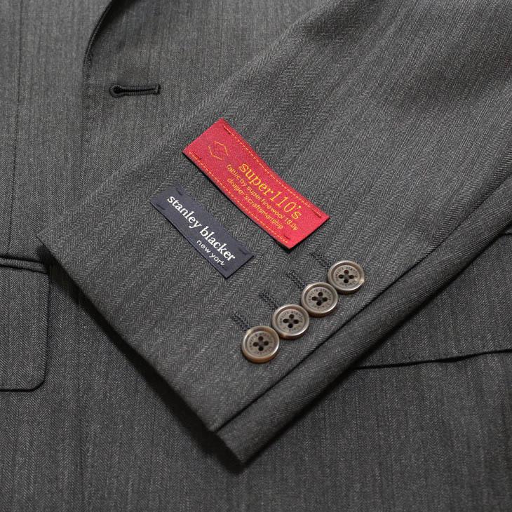 SALE スーツ メンズ 秋冬 新品 Stanley Blacker スタンリーブラッカー Super110s 灰グレー杢 織柄シャドー縞 ビジネス スーツ (A/AB体) やや細め |  | 05