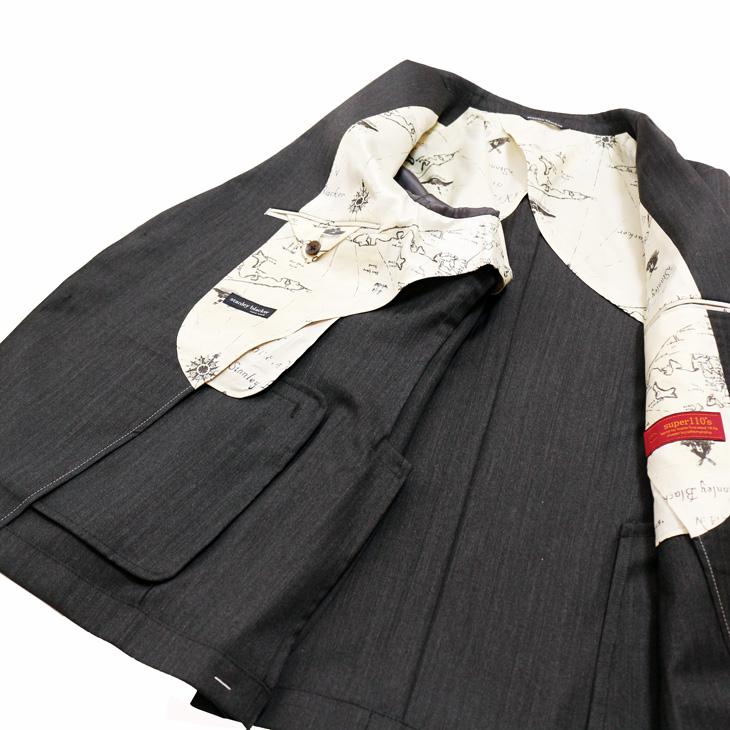 SALE スーツ メンズ 秋冬 新品 Stanley Blacker スタンリーブラッカー Super110s 灰グレー杢 織柄シャドー縞 ビジネス スーツ (A/AB体) やや細め |  | 07