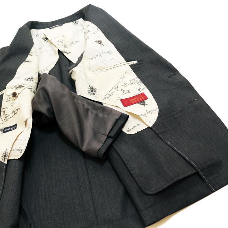 SALE スーツ メンズ 秋冬 新品 Stanley Blacker スタンリーブラッカー Super110s 灰グレー杢 織柄シャドー縞 ビジネス スーツ (A/AB体) やや細め |  | 08