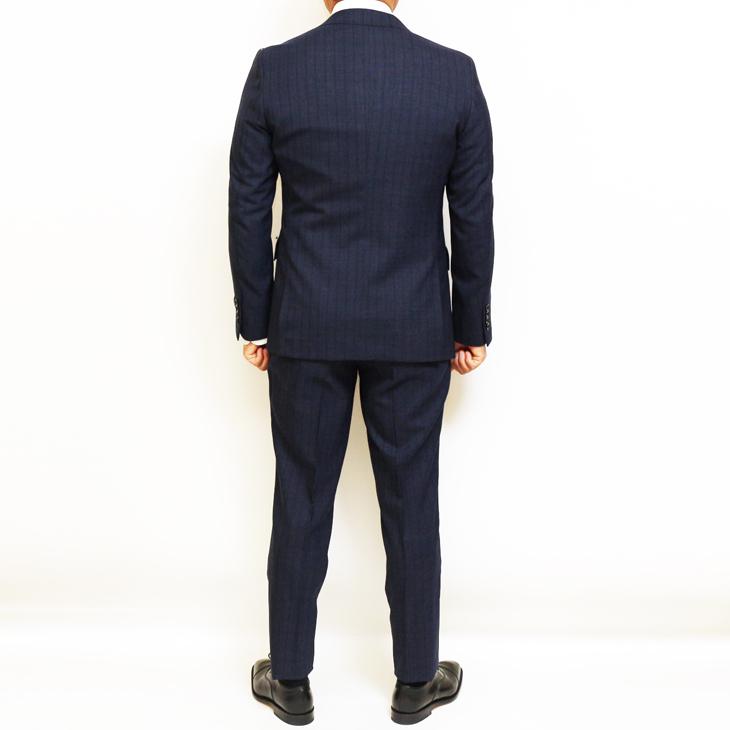 SALE スーツ メンズ 新品 春夏 FICCE フィッチェ 濃紺ネイビー杢 ワイド19mm ストライプ 3つボタン段返り ベスト付き スリーピース スーツ (A体) スリム | FICCE | 04