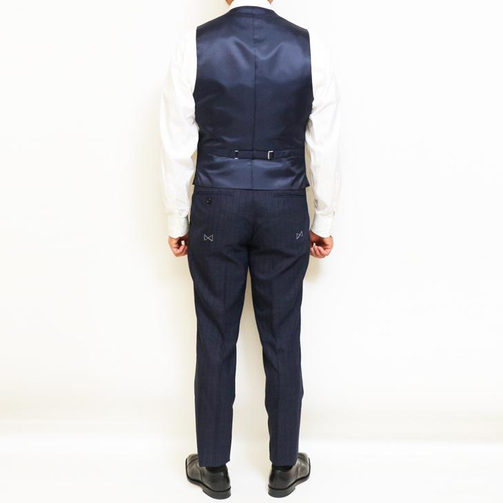 SALE スーツ メンズ 新品 春夏 FICCE フィッチェ 濃紺ネイビー杢 ワイド19mm ストライプ 3つボタン段返り ベスト付き スリーピース スーツ (A体) スリム | FICCE | 06