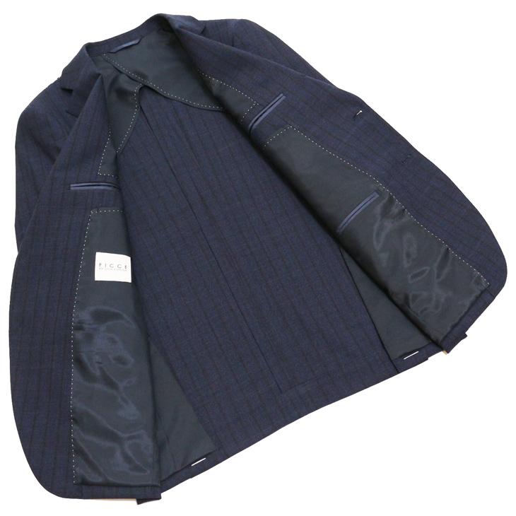 SALE スーツ メンズ 新品 春夏 FICCE フィッチェ 濃紺ネイビー杢 ワイド19mm ストライプ 3つボタン段返り ベスト付き スリーピース スーツ (A体) スリム | FICCE | 09