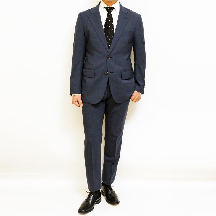 SALE スーツ メンズ 春夏 新品 Stanley Blacker スタンリーブラッカー ネイビーブルー杢 淡紺 無地 ビジネス スーツ (A/AB体) やや細め 次世代 |  | 02