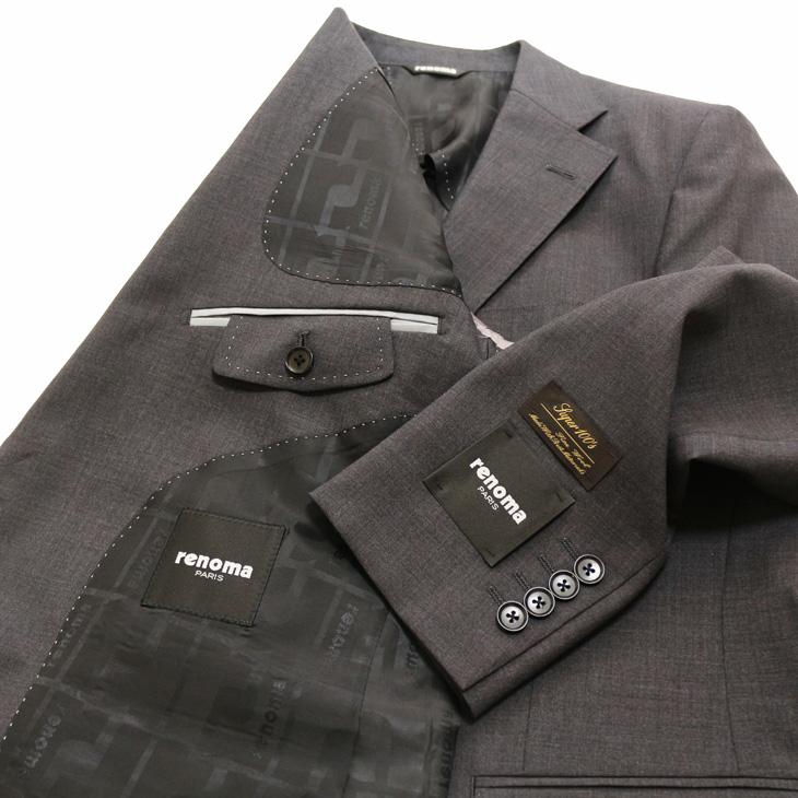 SALE スーツ メンズ 新品 春夏 renoma paris レノマ パリス 西川毛織 Super100s 灰グレー杢無地 2つボタン ビジネス スーツ (AB/BB体) J-REP05-2B | renoma | 07