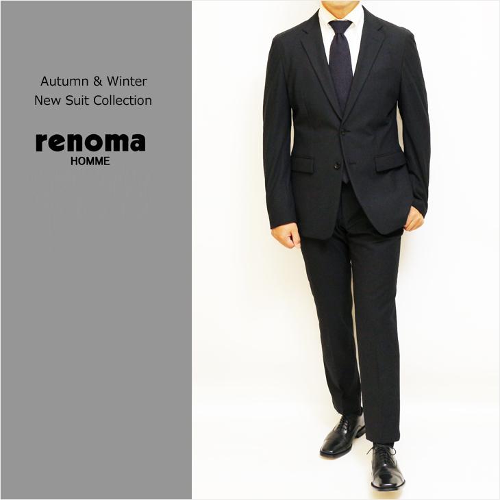 SALE 2025-26 スーツ メンズ 新作 新品 秋冬 renoma homme レノマ オム ブリスタージャガード ニット 黒ブラック無地系 2つボタン 次世代 スリム型 | renoma
