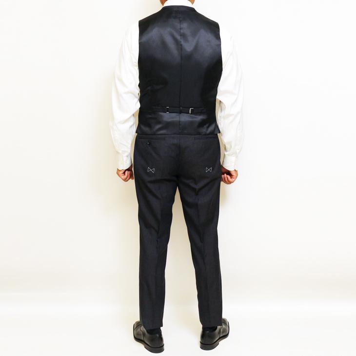 SALE 2025-26 スーツ メンズ 新作 秋冬 フィッチェ FICCE ネイビーグレー杢 小柄チェック 3つボタン段返り ベスト付き スリーピース スーツ (A/AB体) スリム | FICCE | 13