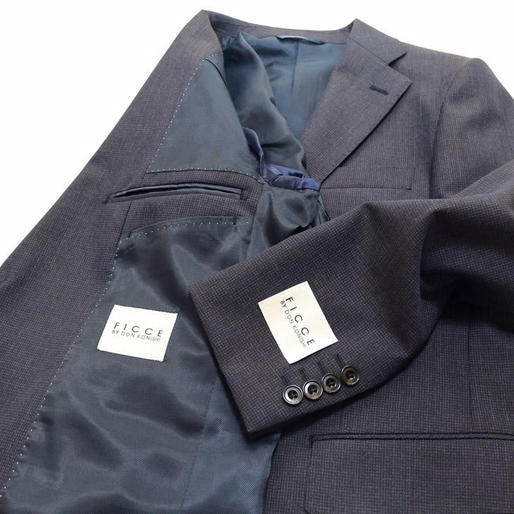 SALE 2025-26 スーツ メンズ 新作 秋冬 フィッチェ FICCE ネイビーグレー杢 小柄チェック 3つボタン段返り ベスト付き スリーピース スーツ (A/AB体) スリム | FICCE | 08