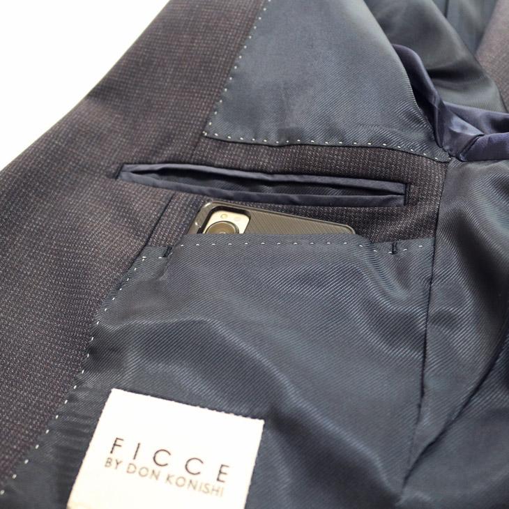 SALE 2025-26 スーツ メンズ 新作 秋冬 フィッチェ FICCE ネイビーグレー杢 小柄チェック 3つボタン段返り ベスト付き スリーピース スーツ (A/AB体) スリム | FICCE | 09