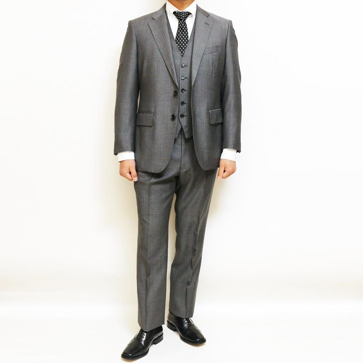 2026年 新作 春夏 renoma paris スリーピース スーツ （ベスト付き）メンズ 新品 レノマ パリス 淡灰グレー杢 8mmストライプ 2つボタン (AB体) J-REP05-2B | renoma | 03