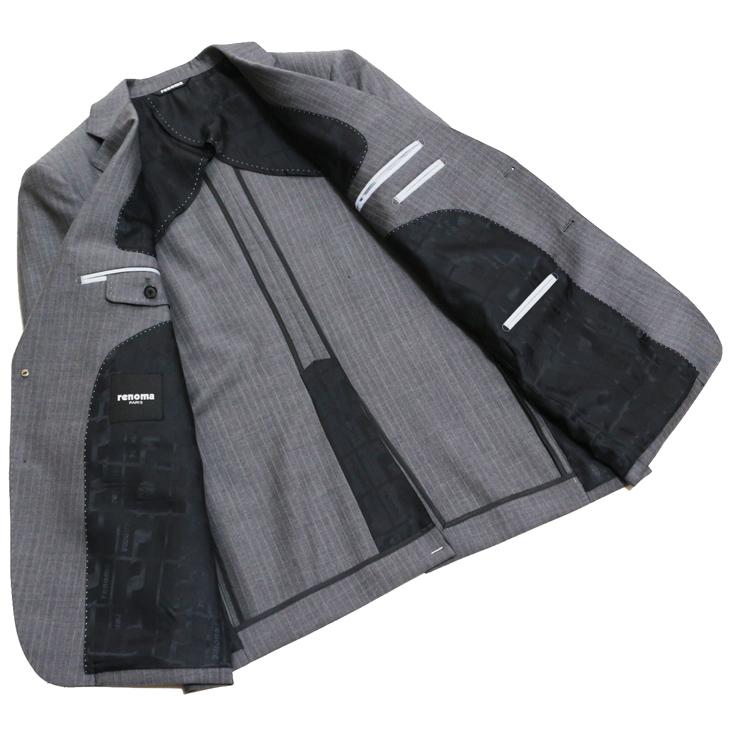 2026年 新作 春夏 renoma paris スリーピース スーツ （ベスト付き）メンズ 新品 レノマ パリス 淡灰グレー杢 8mmストライプ 2つボタン (AB体) J-REP05-2B | renoma | 05