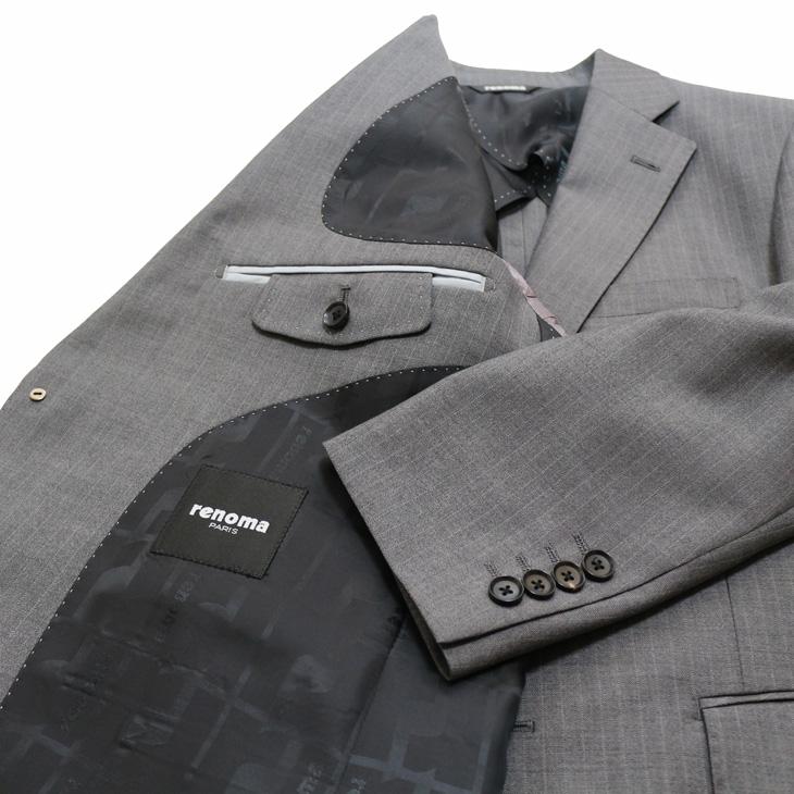 2026年 新作 春夏 renoma paris スリーピース スーツ （ベスト付き）メンズ 新品 レノマ パリス 淡灰グレー杢 8mmストライプ 2つボタン (AB体) J-REP05-2B | renoma | 06