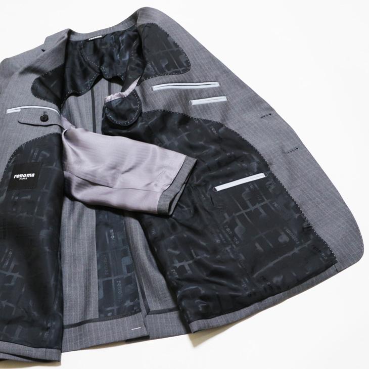 2026年 新作 春夏 renoma paris スリーピース スーツ （ベスト付き）メンズ 新品 レノマ パリス 淡灰グレー杢 8mmストライプ 2つボタン (AB体) J-REP05-2B | renoma | 07