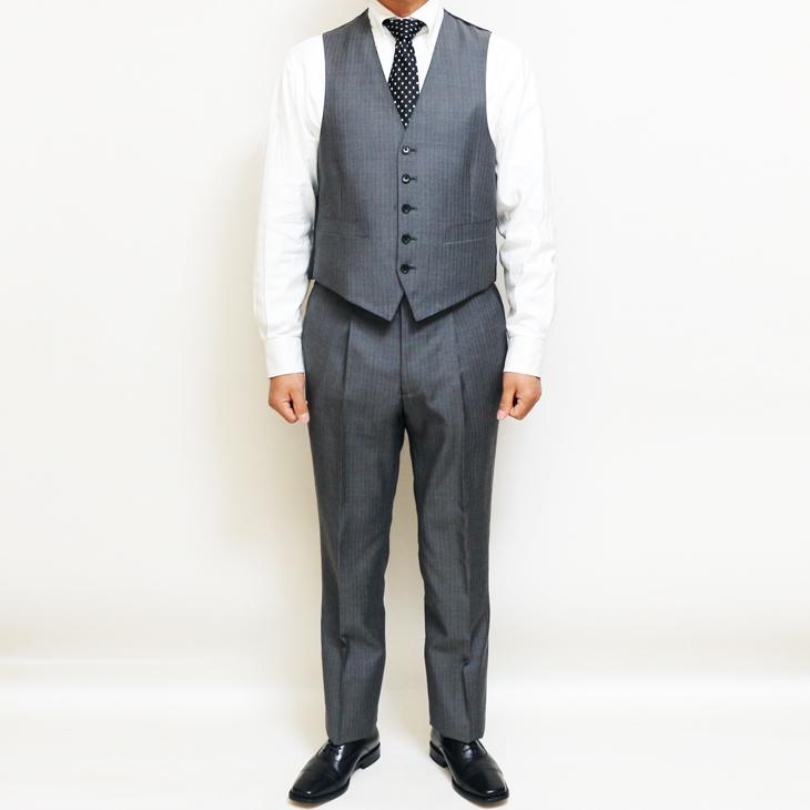 2026年 新作 春夏 renoma paris スリーピース スーツ （ベスト付き）メンズ 新品 レノマ パリス 淡灰グレー杢 8mmストライプ 2つボタン (AB体) J-REP05-2B | renoma | 08