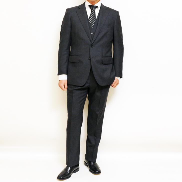 2026年 新作 春夏 renoma paris スリーピース スーツ （ベスト付き）メンズ 新品 レノマ パリス 灰グレー杢 8mmストライプ 2つボタン (AB/BB体) J-REP05-2B | renoma | 02