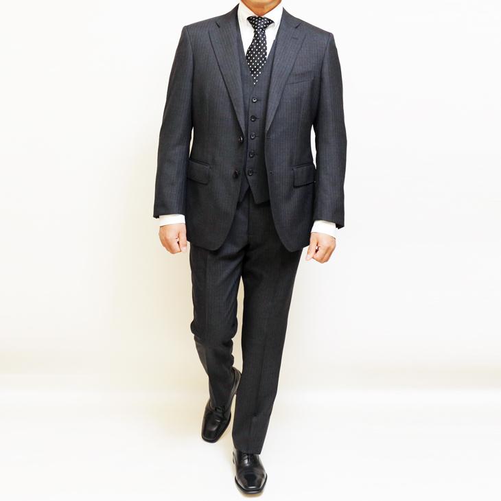 2026年 新作 春夏 renoma paris スリーピース スーツ （ベスト付き）メンズ 新品 レノマ パリス 灰グレー杢 8mmストライプ 2つボタン (AB/BB体) J-REP05-2B | renoma | 03