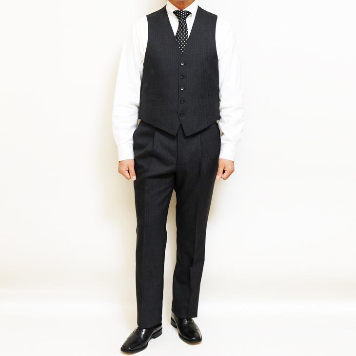 2026年 新作 春夏 renoma paris スリーピース スーツ （ベスト付き）メンズ 新品 レノマ パリス 灰グレー杢 8mmストライプ 2つボタン (AB/BB体) J-REP05-2B | renoma | 05