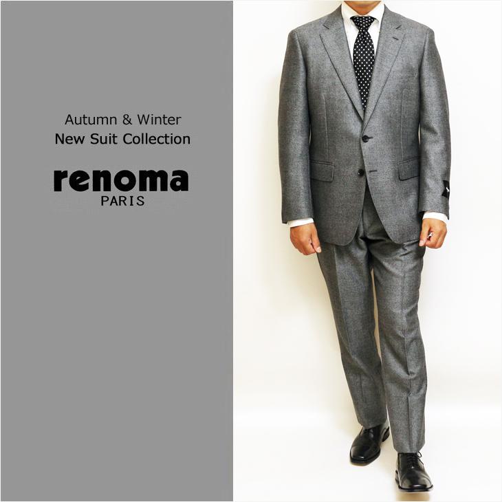 2026-27 スーツ メンズ 新品 秋冬 renoma paris レノマ パリス 灰グレー杢 ホームスパン ピュアウール100% DROP6.5 2つボタン ビジネス (AB/BB体) J-REP05-2B | renoma