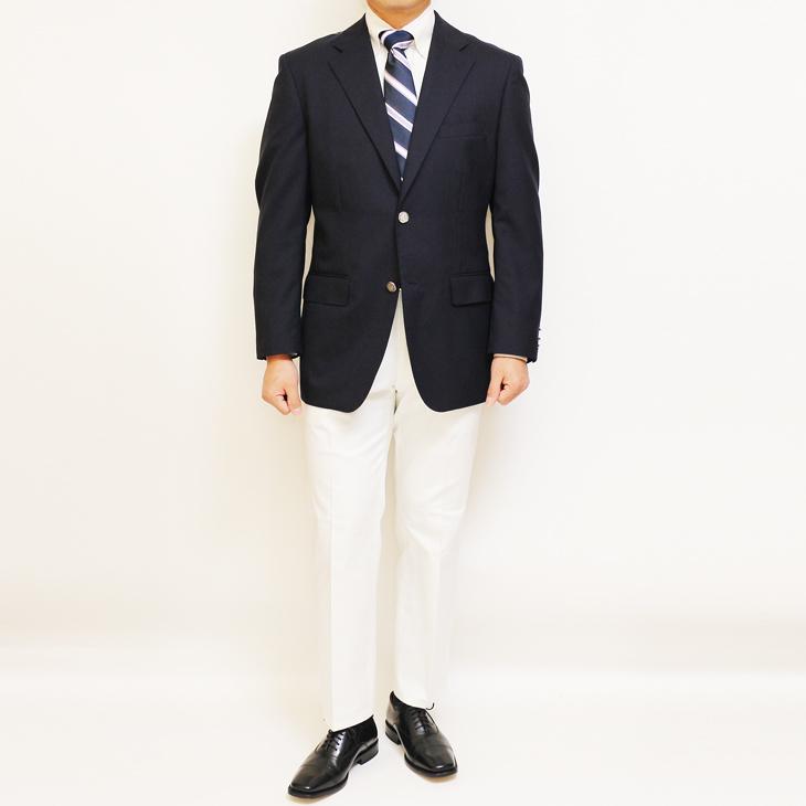 ジャケット テーラード ブレザー 春夏 新品 DEER コンブレ ウール100％ 艶消しシルバー メタルボタン 濃紺ネイビー無地  ゆったり型 2つボタン ジャケット |  | 01