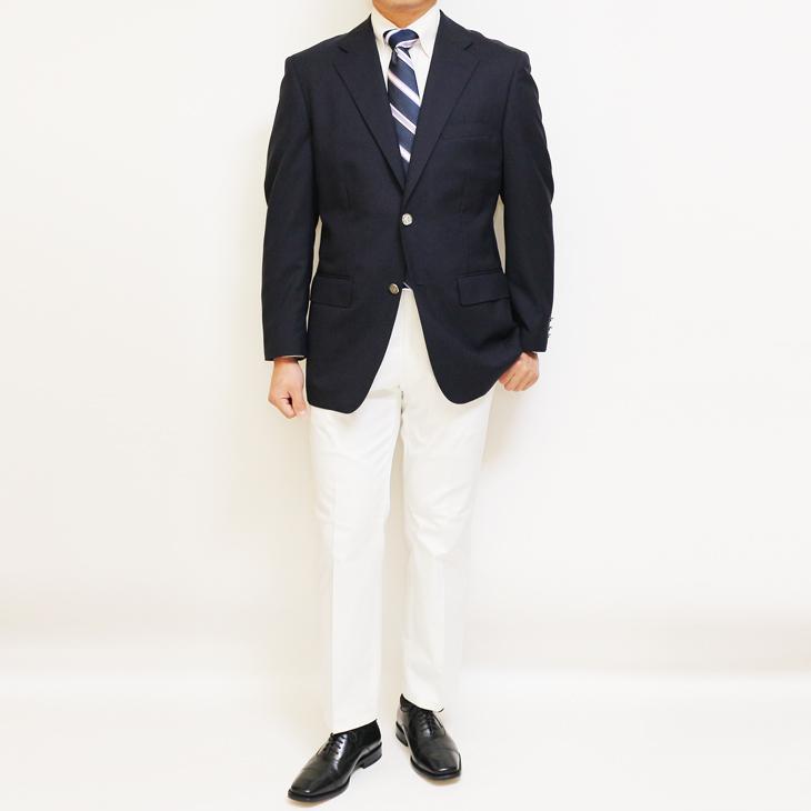 ジャケット テーラード ブレザー 春夏 新品 DEER コンブレ ウール100％ 艶消しシルバー メタルボタン 濃紺ネイビー無地  ゆったり型 2つボタン ジャケット |  | 02