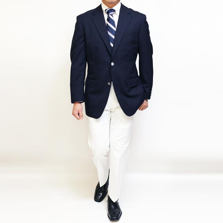 ジャケット テーラード ブレザー 春夏 新品 DEER コンブレ ウール100％ 艶消しシルバー メタルボタン 濃紺ネイビー無地  ゆったり型 2つボタン ジャケット |  | 03