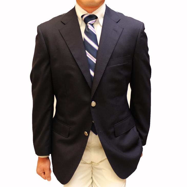 ジャケット テーラード ブレザー 春夏 新品 DEER コンブレ ウール100％ 艶消しシルバー メタルボタン 濃紺ネイビー無地  ゆったり型 2つボタン ジャケット |  | 04