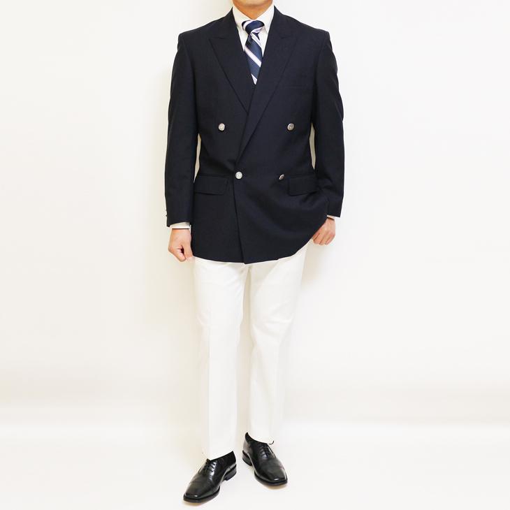 ジャケット テーラード ブレザー 春夏 新品 DEER コンブレ ウール100％ 艶消しシルバー メタルボタン 濃紺ネイビー無地  ゆったり型 ダブル ジャケット |  | 02