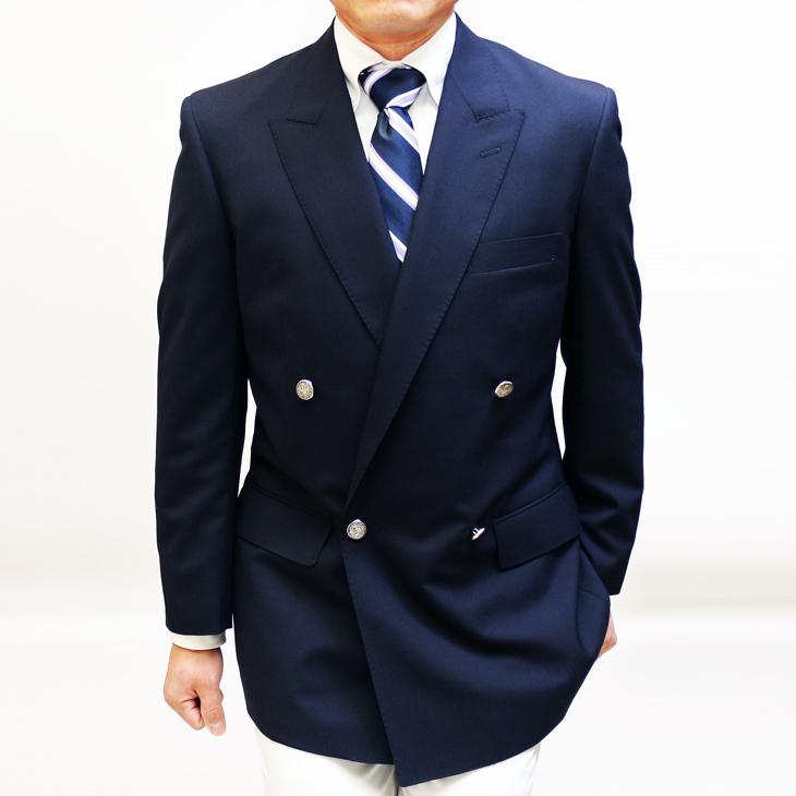 ジャケット テーラード ブレザー 春夏 新品 DEER コンブレ ウール100％ 艶消しシルバー メタルボタン 濃紺ネイビー無地  ゆったり型 ダブル ジャケット |  | 04