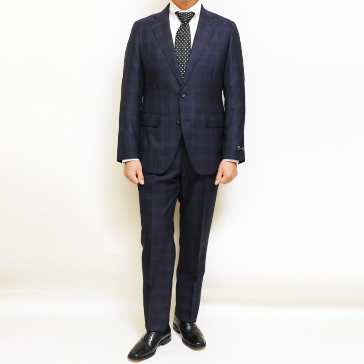 2026年 春夏 新作 スーツ メンズ 新品  Lanificio di pray ラニフィーチョ ディ プライ 紺ネイビー杢チェック 2つボタン ビジネス スーツ スリム型 (AB/BB体) |  | 01