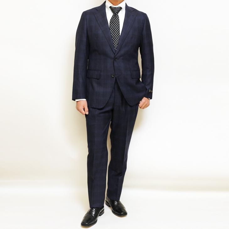 2026年 春夏 新作 スーツ メンズ 新品  Lanificio di pray ラニフィーチョ ディ プライ 紺ネイビー杢チェック 2つボタン ビジネス スーツ スリム型 (AB/BB体) |  | 03
