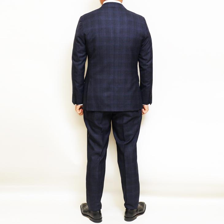2026年 春夏 新作 スーツ メンズ 新品  Lanificio di pray ラニフィーチョ ディ プライ 紺ネイビー杢チェック 2つボタン ビジネス スーツ スリム型 (AB/BB体) |  | 04