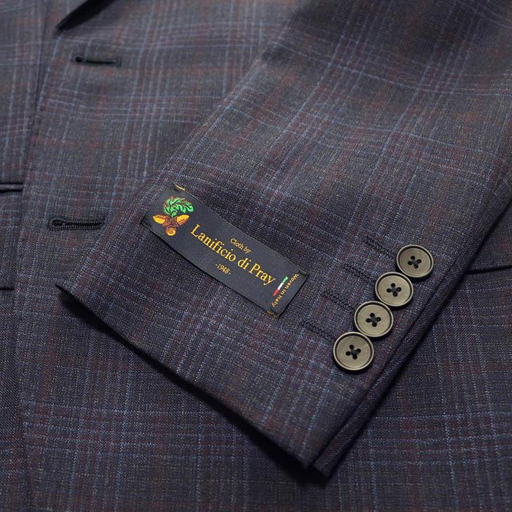 2026年 春夏 新作 スーツ メンズ 新品  Lanificio di pray ラニフィーチョ ディ プライ 紺ネイビー杢チェック 2つボタン ビジネス スーツ スリム型 (AB/BB体) |  | 05