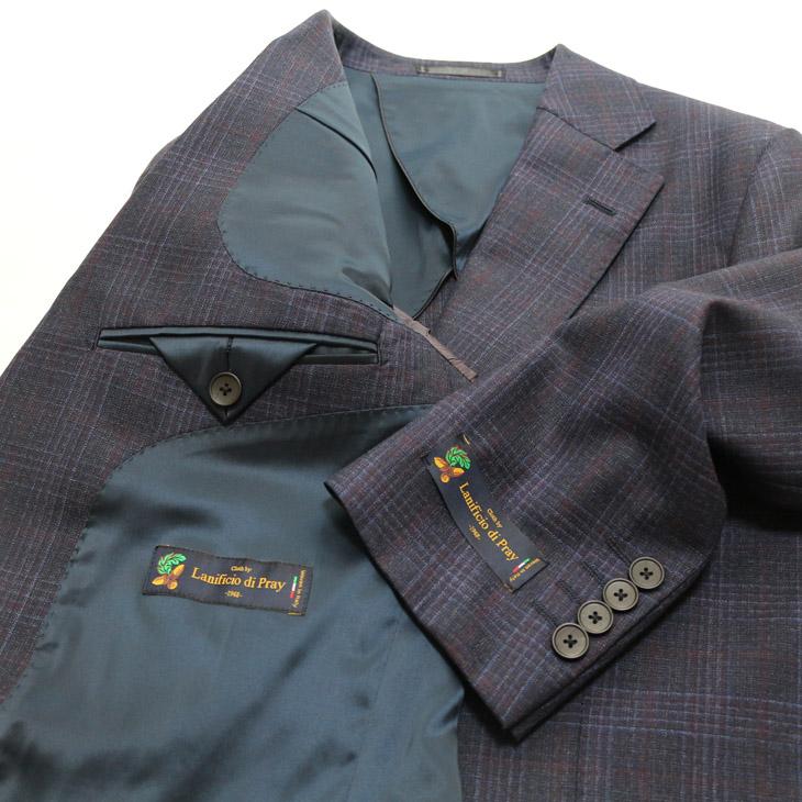 2026年 春夏 新作 スーツ メンズ 新品  Lanificio di pray ラニフィーチョ ディ プライ 紺ネイビー杢チェック 2つボタン ビジネス スーツ スリム型 (AB/BB体) |  | 07