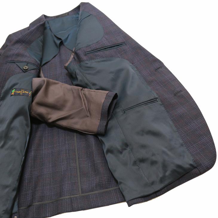 2026年 春夏 新作 スーツ メンズ 新品  Lanificio di pray ラニフィーチョ ディ プライ 紺ネイビー杢チェック 2つボタン ビジネス スーツ スリム型 (AB/BB体) |  | 08