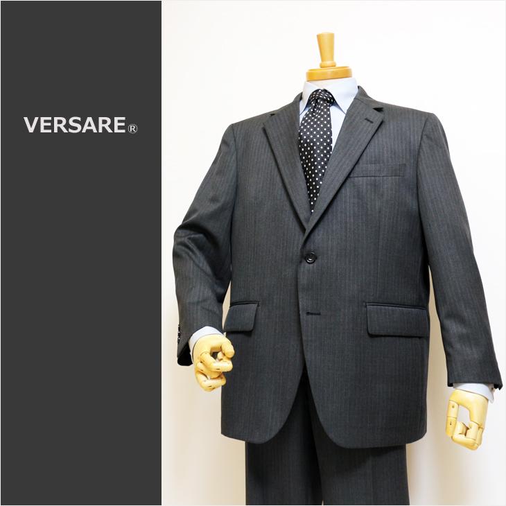 2026-27 新作 秋冬 VERSARE 新品 灰グレー杢ストライプ 家庭洗濯可能 ウエストアジャスター付き 前後6cm調整可能 2つボタン メンズ スーツ ゆったり型 (E体) | 
