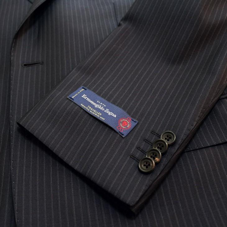 スーツ メンズ 春夏 新品 エルメネジルドゼニア トラベラー 濃紺ネイビー ぼんやり7mmストライプ 2つボタン ビジネス スーツ やや細め (A/AB/BB体) ST-DAIB | ZEGNA | 12