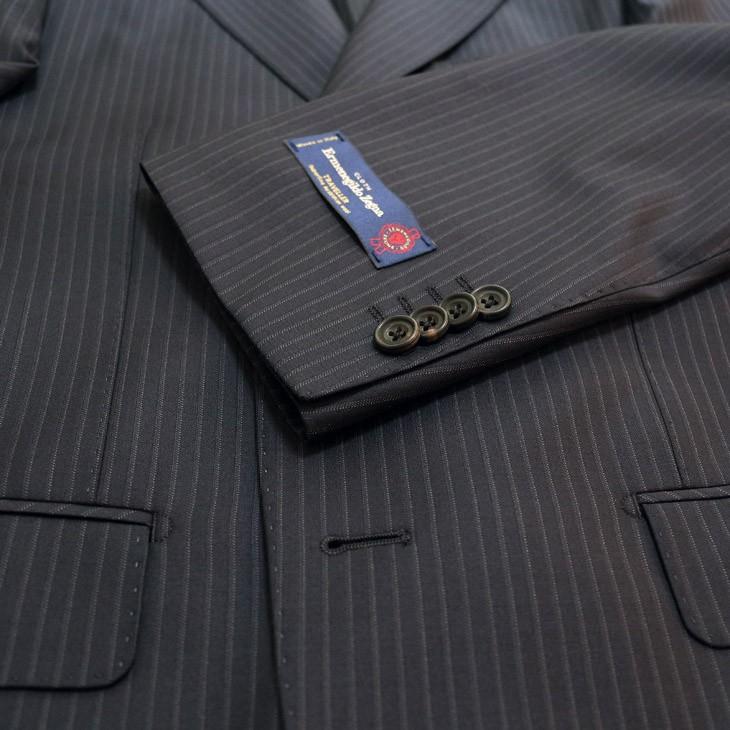 スーツ メンズ 春夏 新品 エルメネジルドゼニア トラベラー 濃紺ネイビー ぼんやり7mmストライプ 2つボタン ビジネス スーツ やや細め (A/AB/BB体) ST-DAIB | ZEGNA | 13