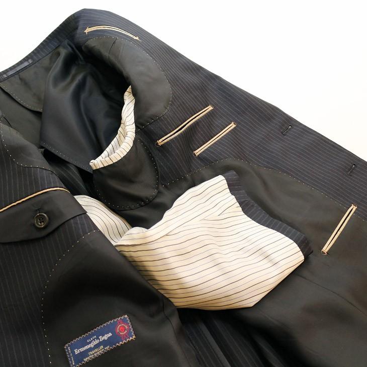 スーツ メンズ 春夏 新品 エルメネジルドゼニア トラベラー 濃紺ネイビー ぼんやり7mmストライプ 2つボタン ビジネス スーツ やや細め (A/AB/BB体) ST-DAIB | ZEGNA | 16