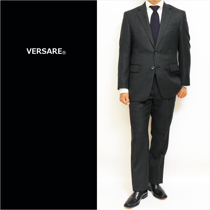 SALE レギュラー型 スーツ メンズ 春夏 新品 VERSARE 濃灰グレー杢 