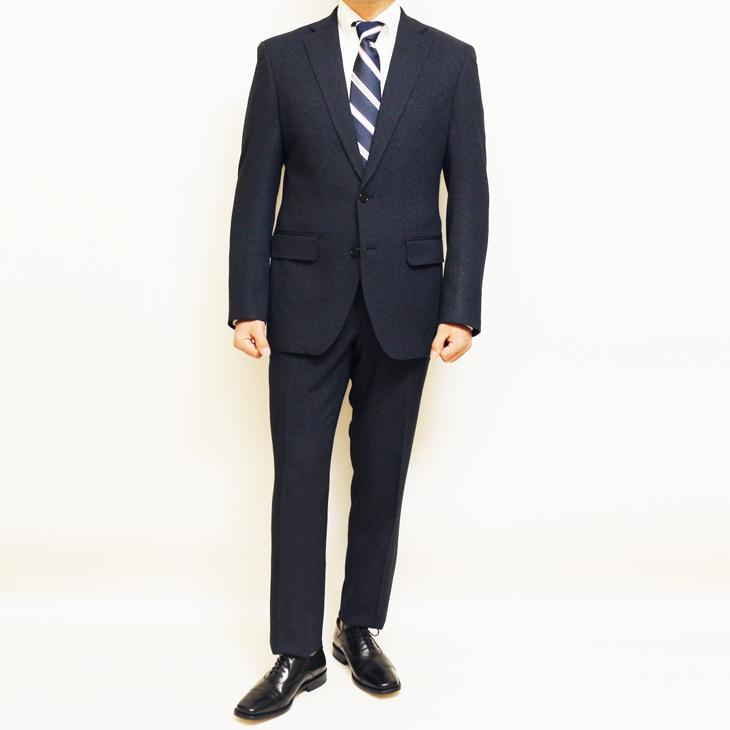 ちょっと訳アリ品 スーツ メンズ 春秋冬 VERSARE 新品 濃紺ネイビー杢 小柄 2つボタン ビジネス ノータック スーツ やや細め型 レギュラーモデル (A/AB/BB体) |  | 01