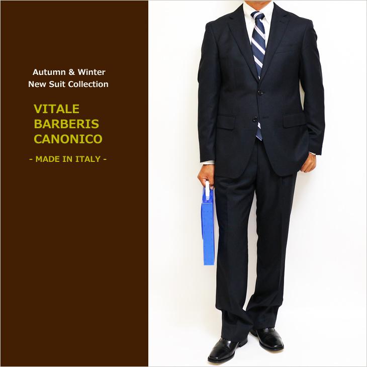 スーツ メンズ 2020-21 新作 秋冬 伊 カノニコ Super100s 濃紺ネイビー杢＋織柄=無地系 2つボタン ビジネス スーツ (A/AB体) J07-2B やや細め | 