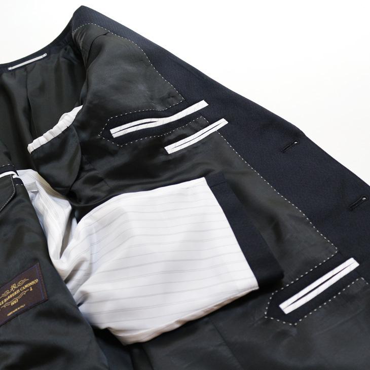 スーツ メンズ 2020-21 新作 秋冬 伊 カノニコ Super100s 濃紺ネイビー杢＋織柄=無地系 2つボタン ビジネス スーツ (A/AB体) J07-2B やや細め |  | 07