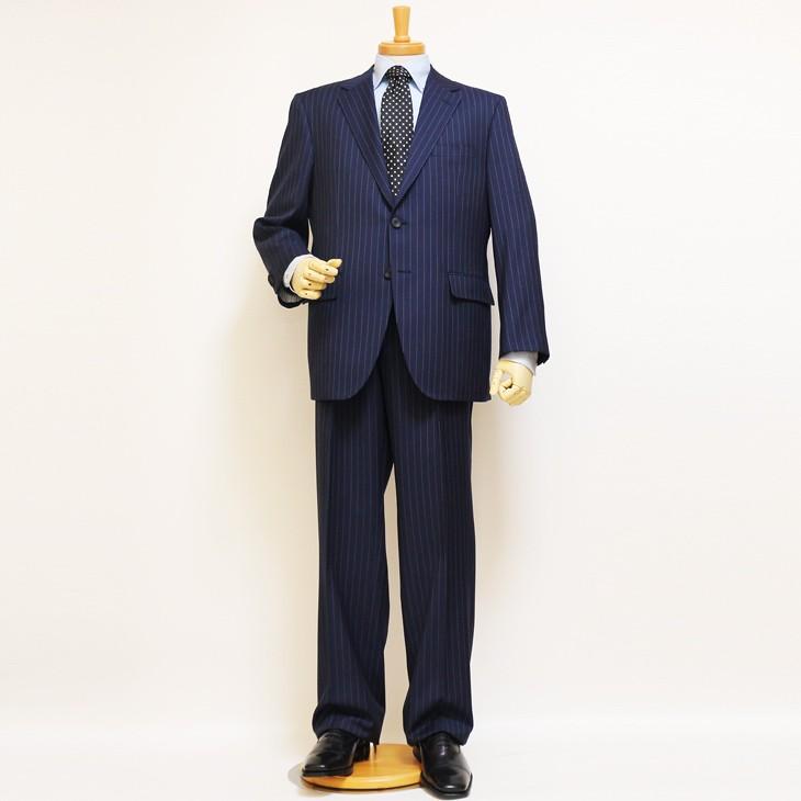 スーツ メンズ 2018-19 新作 秋冬 伊 REDA レダ Super110s 濃紺ネイビー 14mmストライプ フルOP並 2つボタン  (BB体) ゆったりめ vr.1042b |  | 01