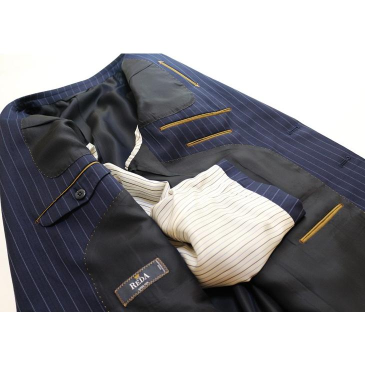 スーツ メンズ 2018-19 新作 秋冬 伊 REDA レダ Super110s 濃紺ネイビー 14mmストライプ フルOP並 2つボタン  (BB体) ゆったりめ vr.1042b |  | 10