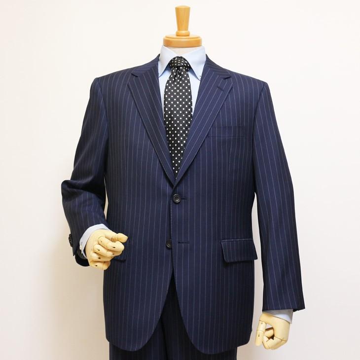 スーツ メンズ 2018-19 新作 秋冬 伊 REDA レダ Super110s 濃紺ネイビー 14mmストライプ フルOP並 2つボタン  (BB体) ゆったりめ vr.1042b |  | 02