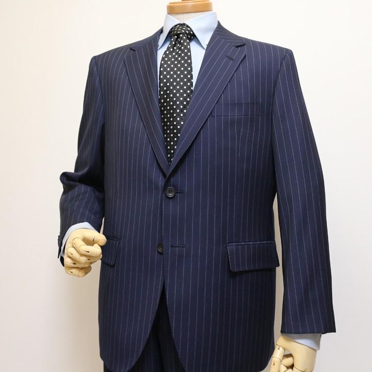 スーツ メンズ 2018-19 新作 秋冬 伊 REDA レダ Super110s 濃紺ネイビー 14mmストライプ フルOP並 2つボタン  (BB体) ゆったりめ vr.1042b |  | 03