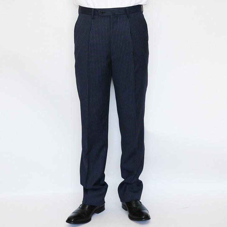 スーツ メンズ 2018-19 新作 秋冬 伊 REDA レダ Super110s 濃紺ネイビー杢ブルー系6.5mmストライプ フルOP並 2つボタン  (A体) やや細め ST-DAIB |  | 10