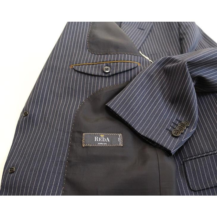 スーツ メンズ 2018-19 新作 秋冬 伊 REDA レダ Super110s 濃紺ネイビー杢ブルー系6.5mmストライプ フルOP並 2つボタン  (A体) やや細め ST-DAIB |  | 13