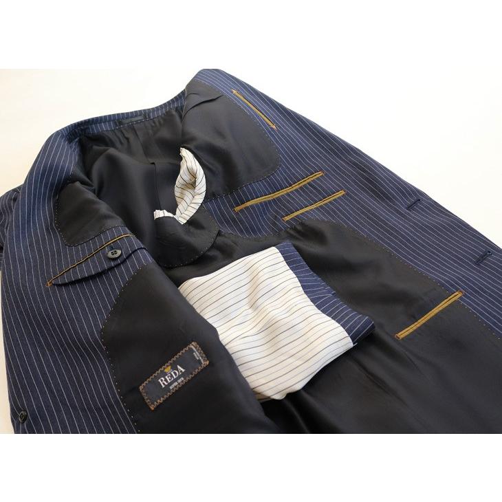 スーツ メンズ 2018-19 新作 秋冬 伊 REDA レダ Super110s 濃紺ネイビー杢ブルー系6.5mmストライプ フルOP並 2つボタン  (A体) やや細め ST-DAIB |  | 14