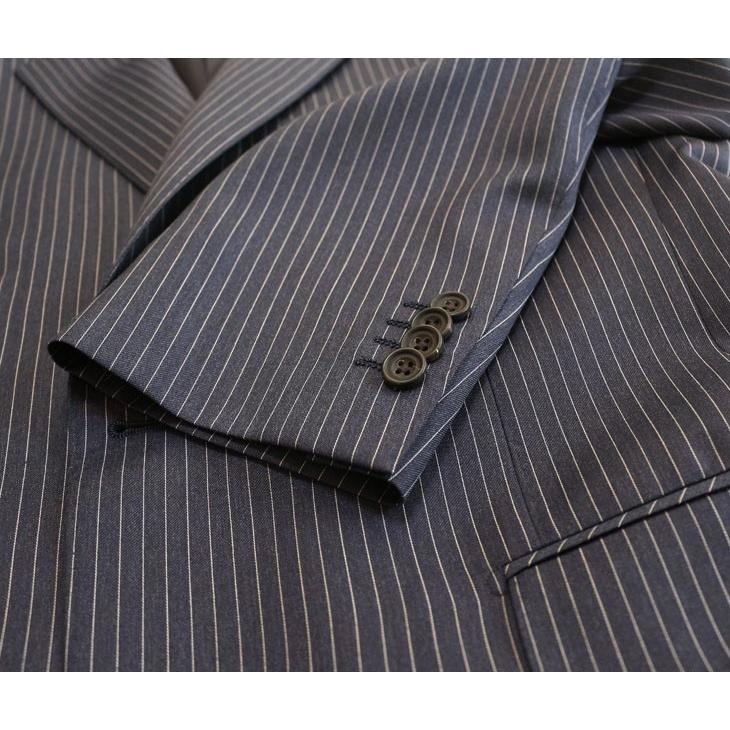 スーツ メンズ 2018-19 新作 秋冬 伊 REDA レダ Super110s 濃紺ネイビー杢ブルー系6.5mmストライプ フルOP並 2つボタン  (A体) やや細め ST-DAIB |  | 15